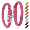 Ultra Soft Rolled Leather Dog Collar for Small Dogs Soft Padded Male and Female Dog Collar 10-13 inch Neck Pink Collar