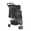 VEVOR Pet Stroller, 3 Wheels Dog Stroller Rotate with Brakes, 35lbs Weight Capacity, Puppy Stroller with Front Pedal, Velcro, Storage Basket and Cup H