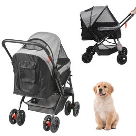 VEVOR Pet Stroller, 4 Wheels Dog Stroller Rotate with Brakes, 44lbs Weight Capacity, Puppy Stroller with Reversible Handlebar, Storage Basket and Zipp